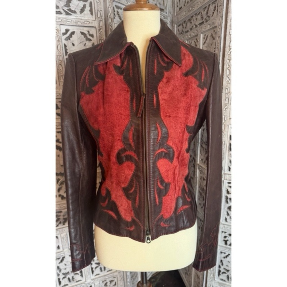Y2K-Stylish Red and Brown Women's Jacket